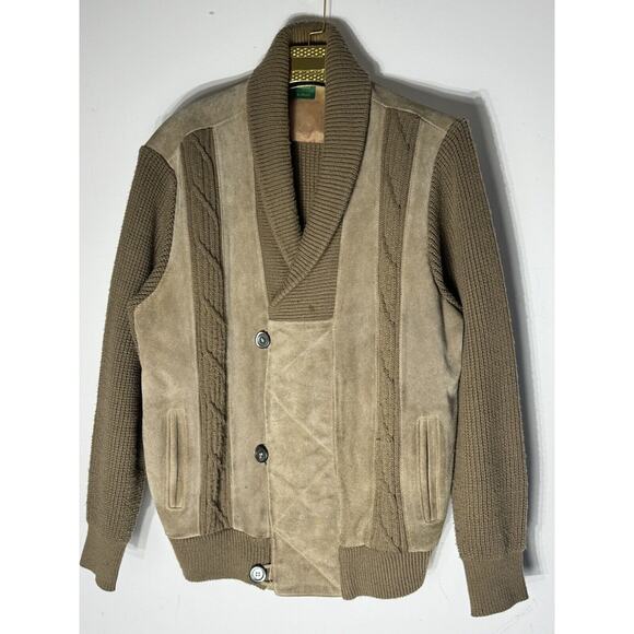 Canda Vintage Men's Cowhide Suede Leather Knit Jacket Brown Size Large C&a Rare - Picture 3 of 8